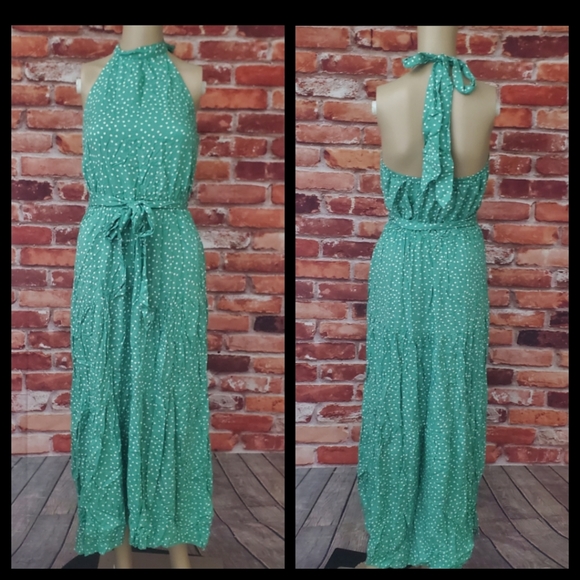 Boho Green Polka Dot Sleeveless Maxi Dress S, M, L, XL NWOT - Picture 2 of 3